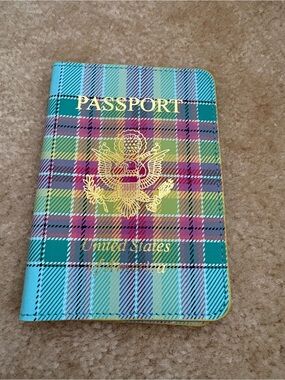 Vintage Baekgaard leather Passport Cover - Teal Plaid Travel Passport Holder